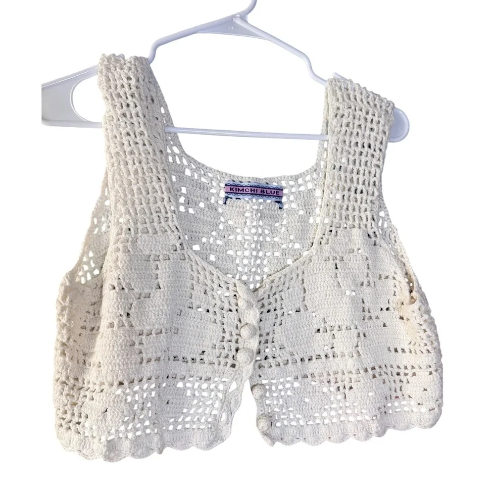 Kimchi Blue Crochet Button Front Vest Boho Cream Size M